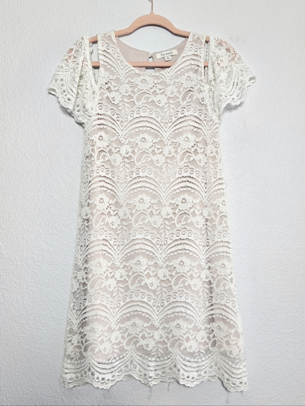 Francescas Lace Overlay Cold Shoulder Flutter-Sleeve Coquette  Cream Medium